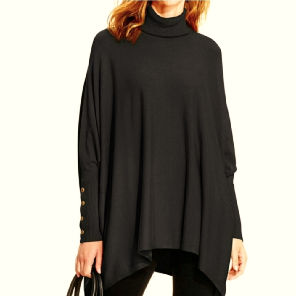 Alfani black dolman sweater top mock neck golden buttons M